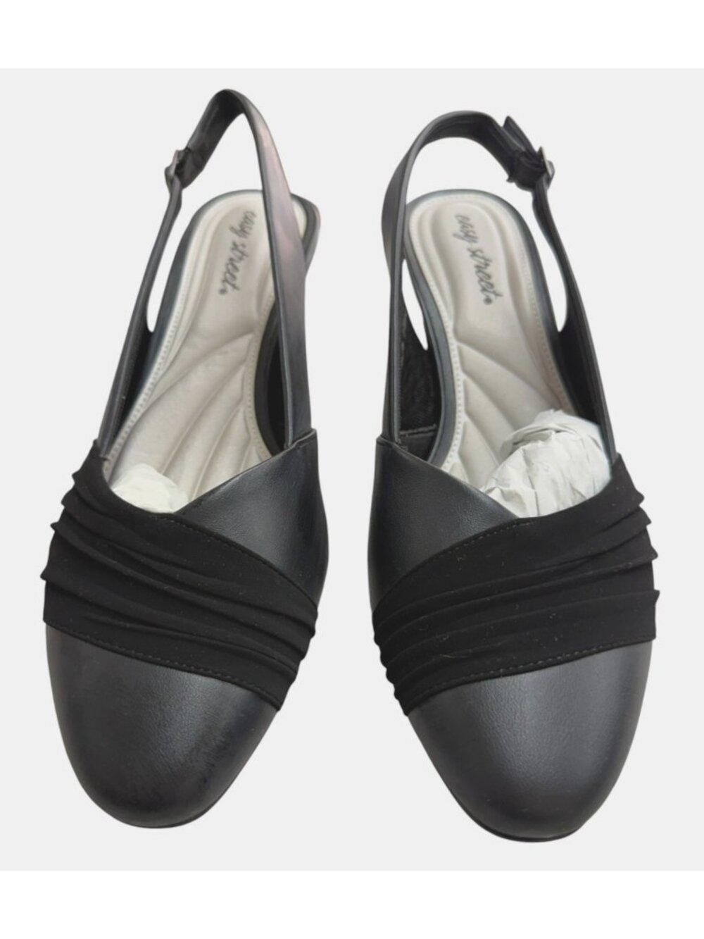 Easy Street Black Slingback Heels 11M With‎ Ruched Toe & Low Block Heel  NWOB